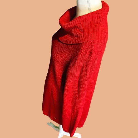 Calvin Klein Red Textured Knit Striped Cowlneck Long-Sleeve Sweater Size XL - Picture 6 of 14